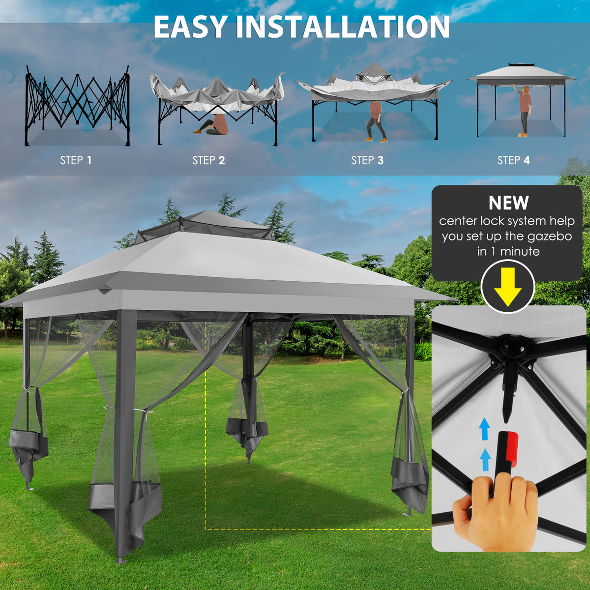 COBIZI 10'x10' Double Soft Top Gazebo Waterproof Canopy With Removable Mesh Wall SPC24