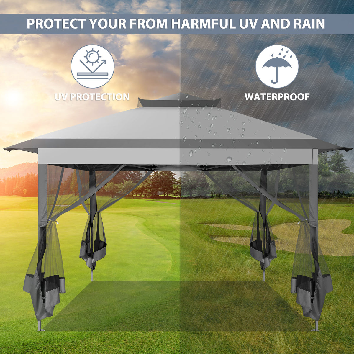 COBIZI 10'x10' Double Soft Top Gazebo Waterproof Canopy With Removable Mesh Wall SPC24