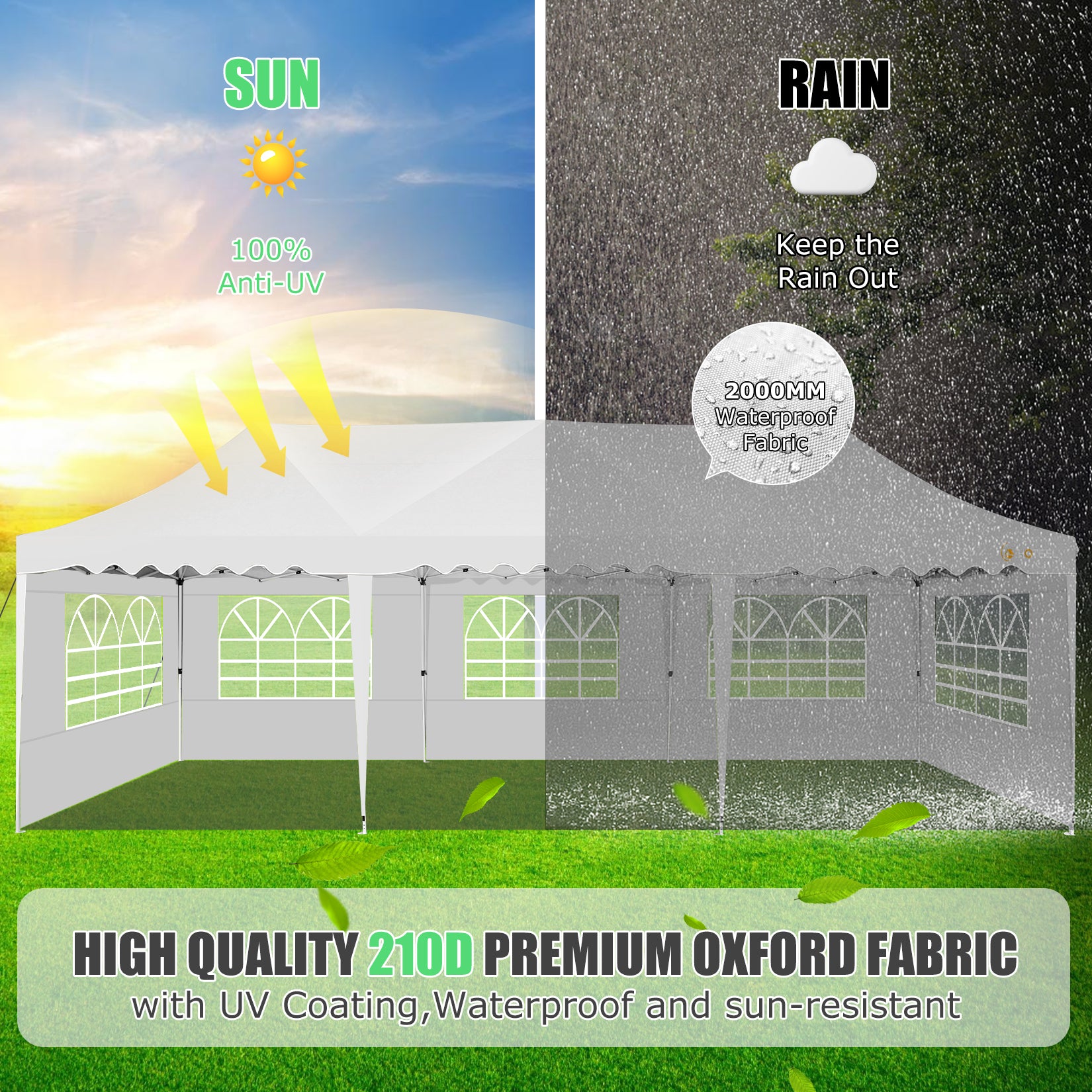 HOTEEL 10'x30' Pop Up Canopy Tent with 8 Sidewalls, Heavy Duty Wedding Event Tents, Party Gazebo with Roller Bag,UPF 50+ Windproof Waterproof,White