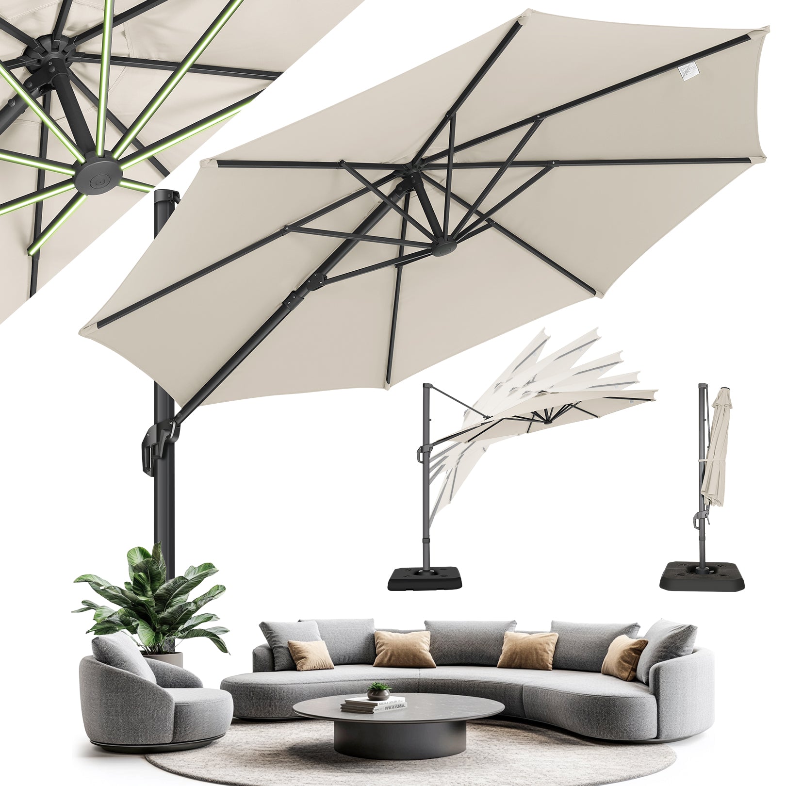 HOTEEL 10 Ft Patio Umbrella Outdoor Cantilever Square Umbrella Aluminum Offset Umbrella with Base, 360¡ã Rotation£¬Blue