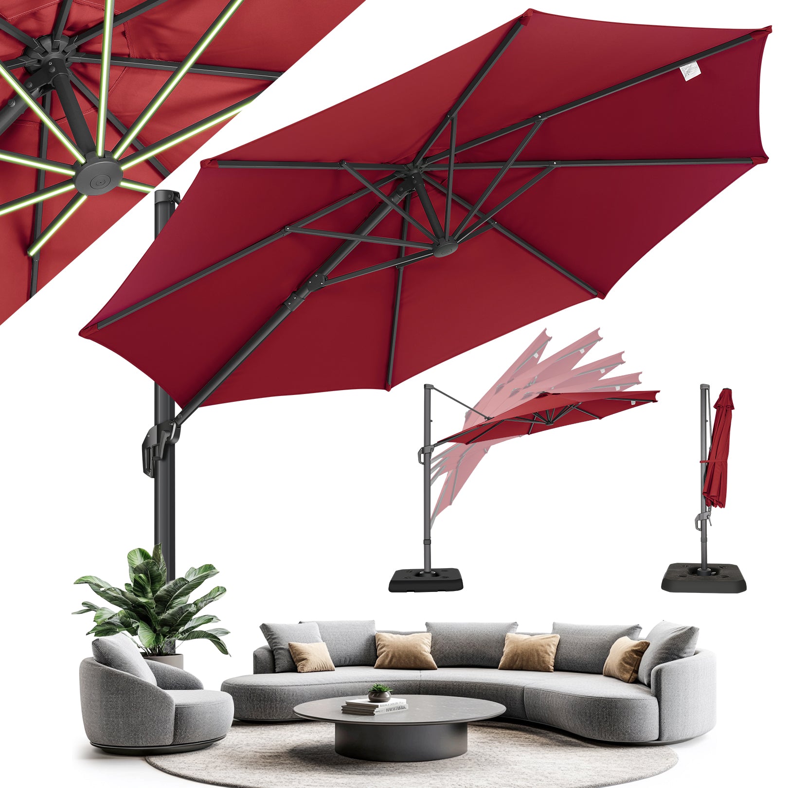 HOTEEL 10 Ft Patio Umbrella Outdoor Cantilever Square Umbrella Aluminum Offset Umbrella with Base, 360¡ã Rotation£¬Blue