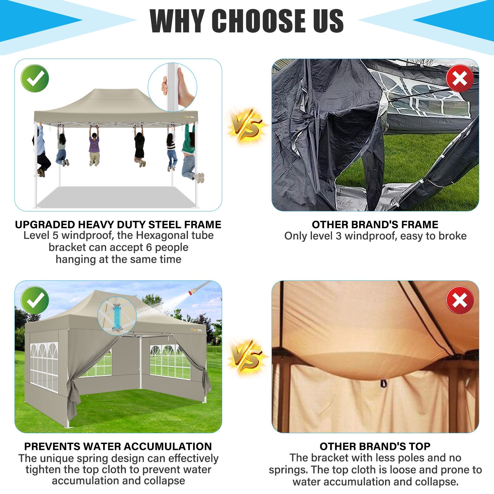 HOTEEL 10x15 Pop Up Canopy Tent Heavy Duty Easy Up Outdoor Canopy Commercial Event Tent Wedding with Roller Bag,UV 50+ & Upgraded No Water Accumulation,Thick Hexagonal Legs