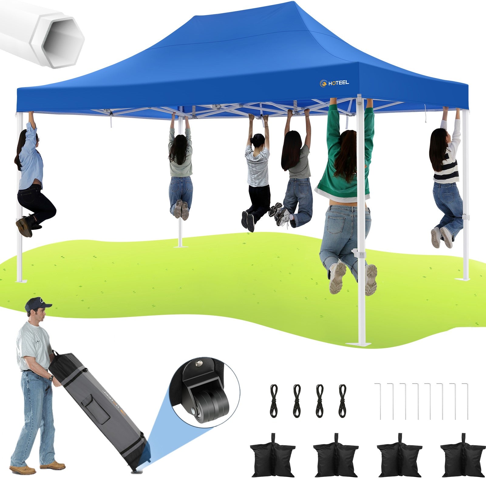 HOTEEL 10x15 Pop Up Canopy Tent Heavy Duty Easy Up Outdoor Canopy Commercial Event Tent Wedding with Roller Bag,UV 50+ & Upgraded No Water Accumulation,Thick Hexagonal Legs