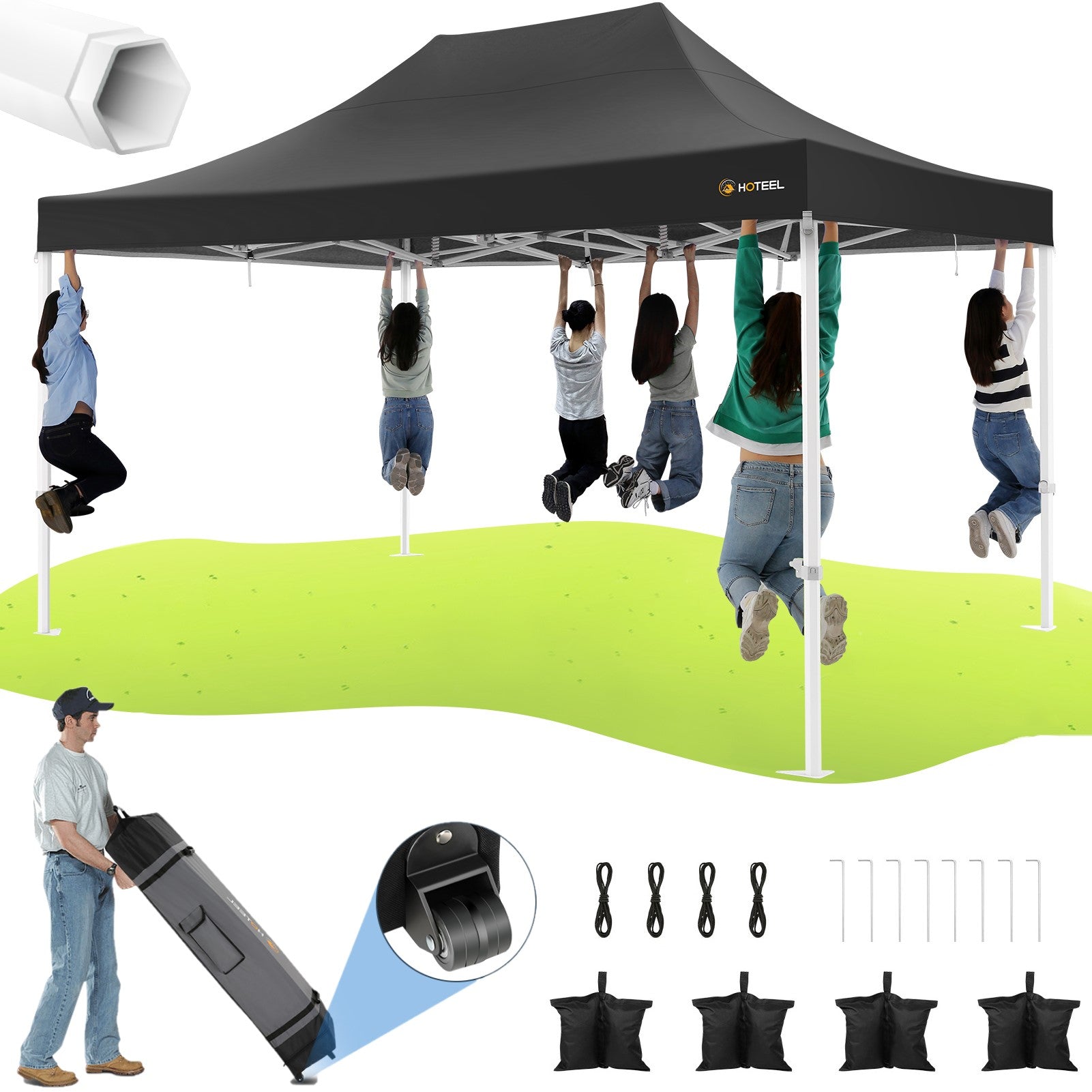 HOTEEL 10x15 Pop Up Canopy Tent Heavy Duty Easy Up Outdoor Canopy Commercial Event Tent Wedding with Roller Bag,UV 50+ & Upgraded No Water Accumulation,Thick Hexagonal Legs