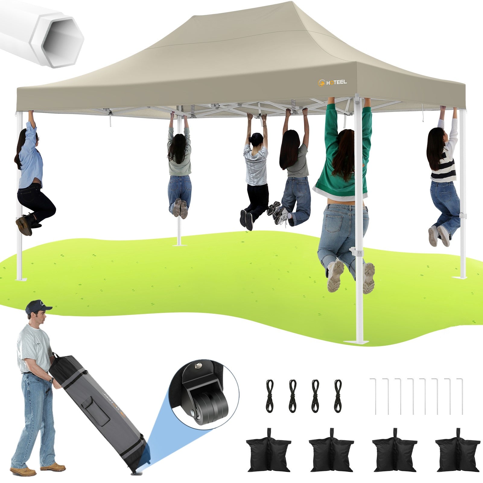 HOTEEL 10x15 Pop Up Canopy Tent Heavy Duty Easy Up Outdoor Canopy Commercial Event Tent Wedding with Roller Bag,UV 50+ & Upgraded No Water Accumulation,Thick Hexagonal Legs