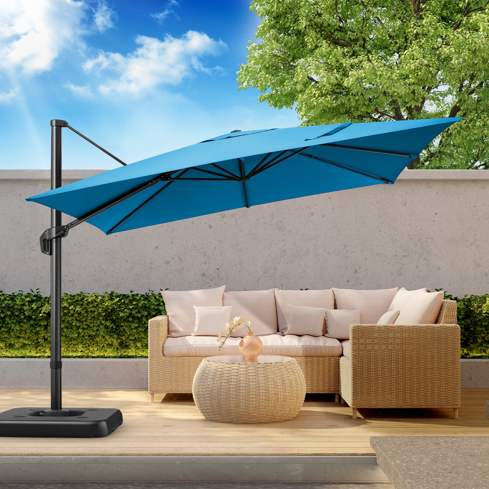 Hoteel 10 Ft Patio Umbrella Outdoor Cantilever Square Umbrella Aluminum Offset Umbrella with Base, 360¡ã Rotation