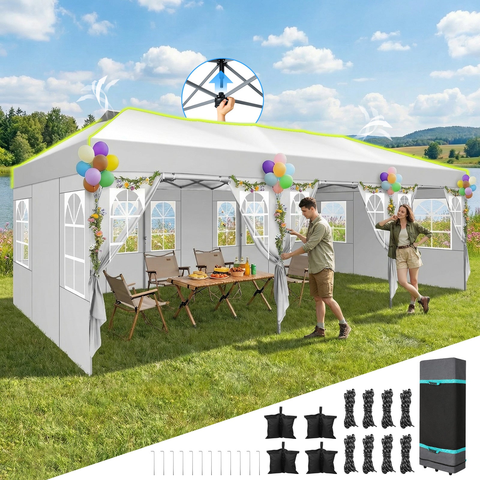 COBIZI 10'x30' Pop up Waterproof Canopy with Sidewalls & Wheel Carry Bag SPC305
