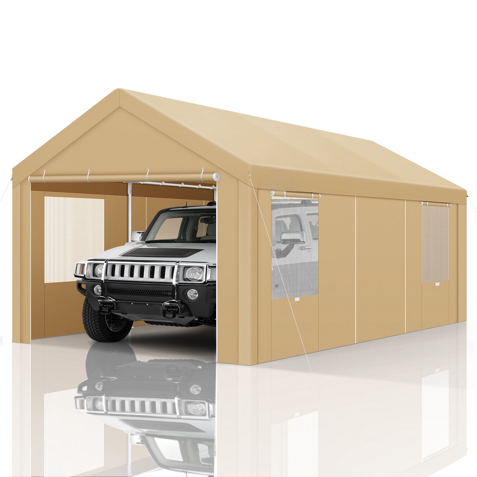 Cobizi Carport 10'x20' Heavy Duty Car Canopy with Roll-up Windows Portable Garage with Removable Sidewalls & Door, Outdoor Canopy Carport Portable Car Tent Garage Car Canopy with Steel Frame SPC000104