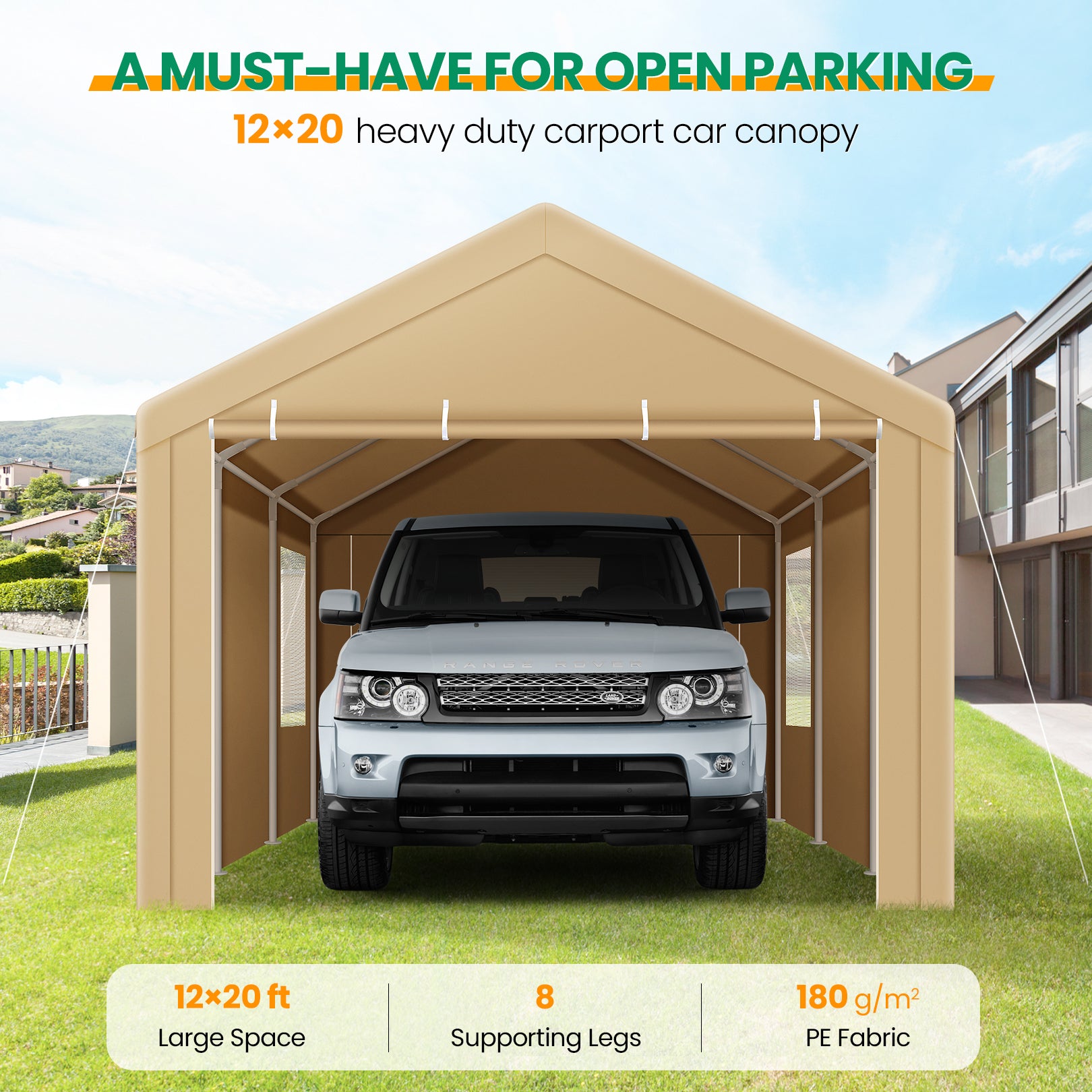 Cobizi 12'x20' Large Heavy Duty Canopy Carport with Steel Frame SPC104