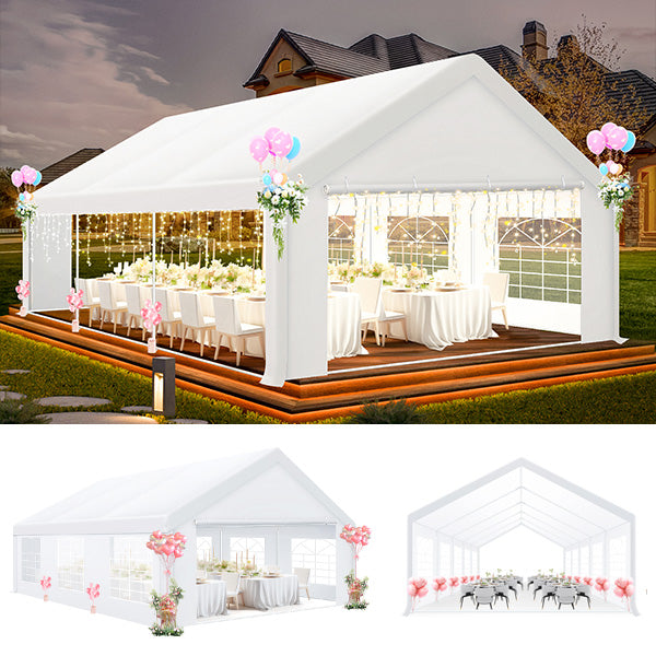 HOTEEL 10x30ft Heavy Duty Canopy Tent, Easy Up Commercial Outdoor Canopy Wedding Party Tent, Waterproof Outdoor Canopy Tents for Large Events, Wedding, Parties, White