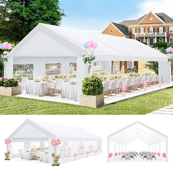 HOTEEL 10x30ft Heavy Duty Canopy Tent, Easy Up Commercial Outdoor Canopy Wedding Party Tent, Waterproof Outdoor Canopy Tents for Large Events, Wedding, Parties, White