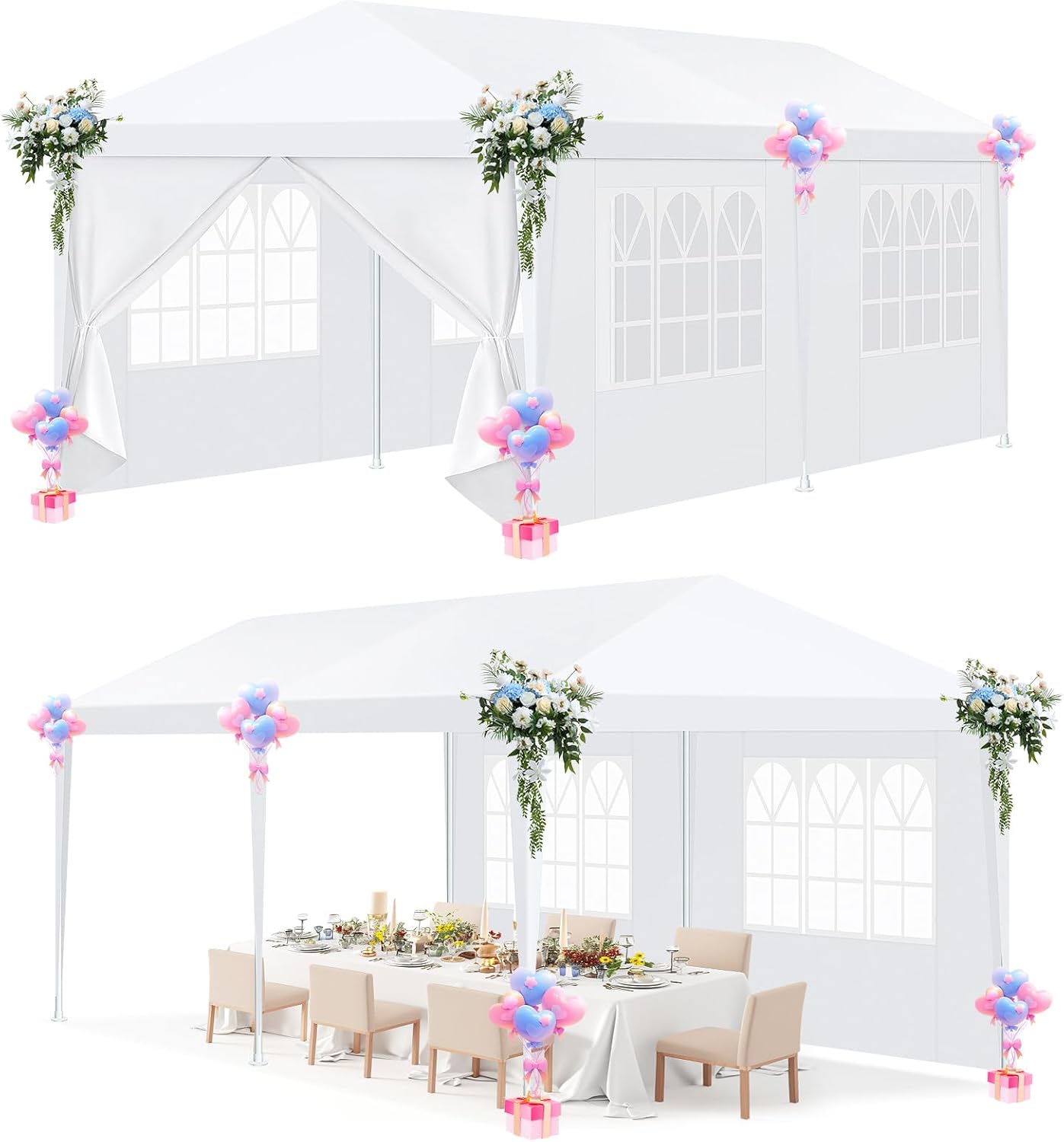 HOTEEL 10'x10'¡¢10'x20'¡¢10'x30' Canopy Party Tent with 4 Removable Sidewalls, Outdoor Tent for Parties, Event Tent, Large Canopy Tent for Weddings, Parties, Patio Camping Gazebo, All Season & Waterproof, White