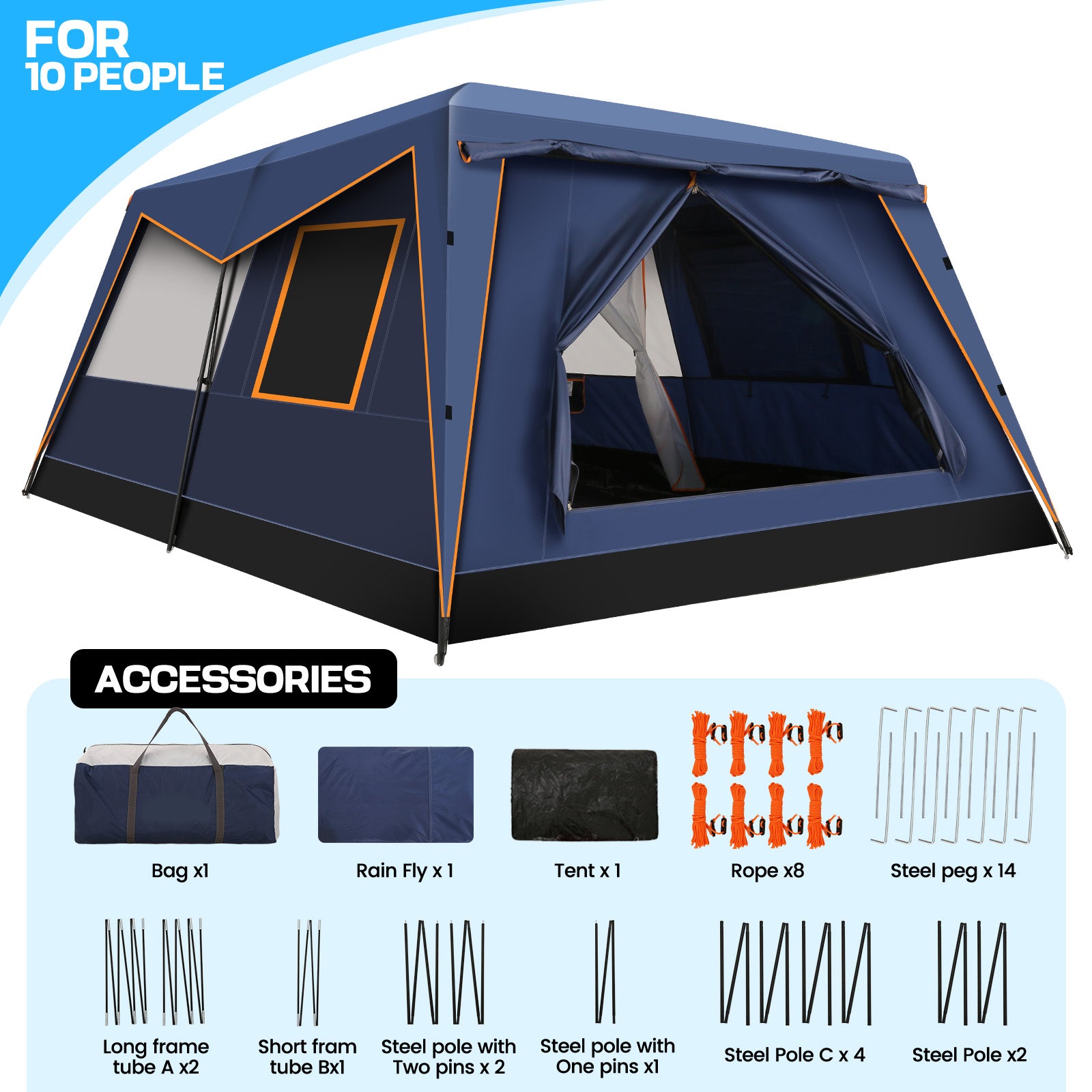 HOTEEL 10 Person Camping Tent Family Tents, Instant Cabin Tents, Family Cabin Multi Room Pop Up Tents Car Camping for Parties, Music Festival Tent, Big, Easy Up, Included Storage Pockets