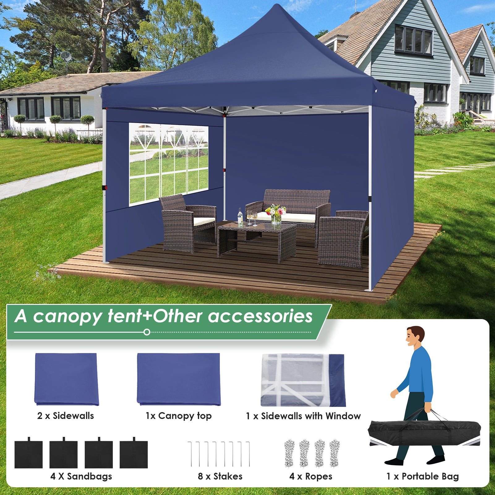 Hoteel 10x10 Pop Up Canopy Tent with 3 Sidewalls, Commercial Party Tent Ez Waterproof Outdoor Instant Gazebo UV 50+ Event Shelter, Garden Tents for Parties Camping with Sandbags & Cover Bag