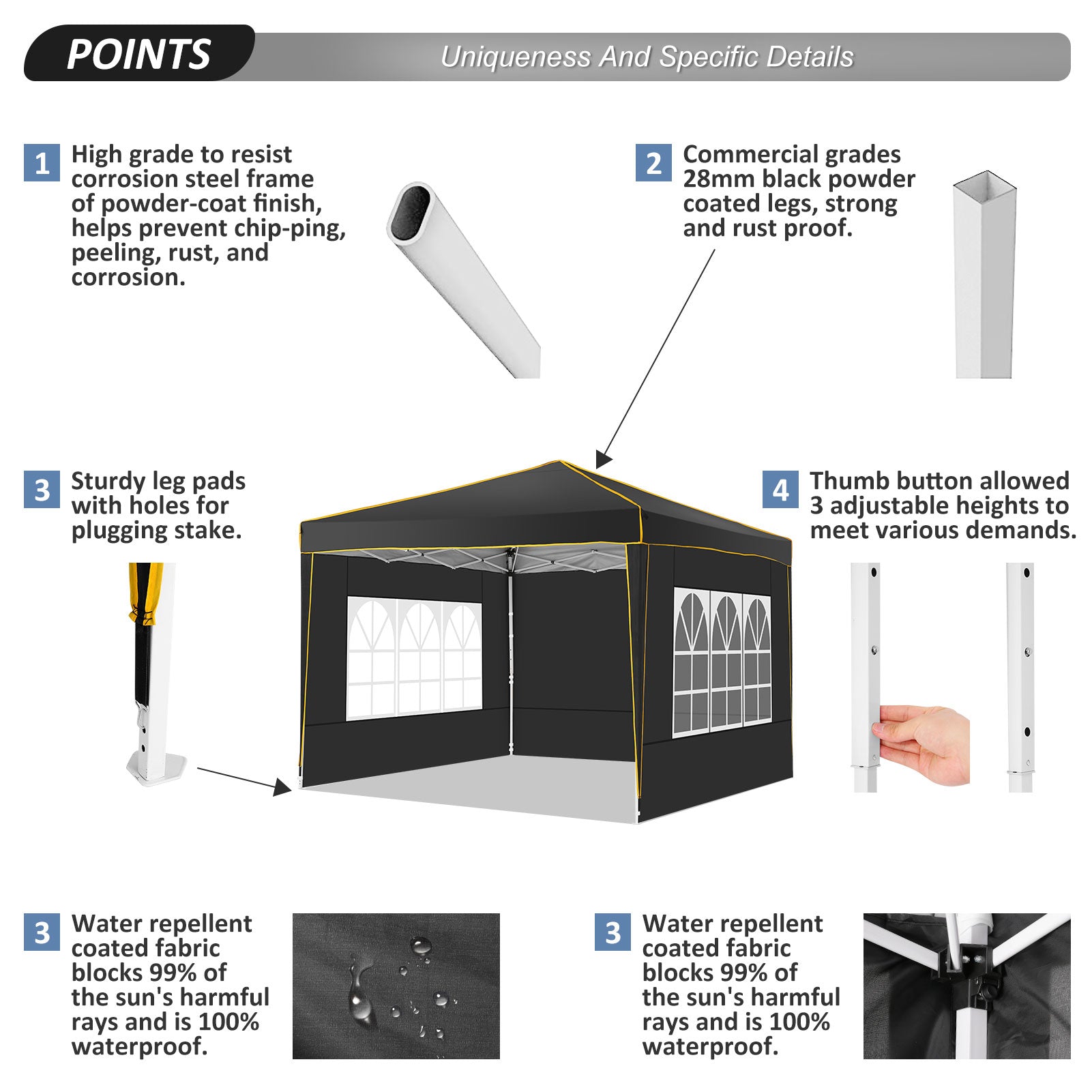COBIZI 10x10 Pop up Canopy with Sidewalls,Waterproof Tent for Parties Wedding Event,Instant Outdoor Gazebos with Carry Bag,Stakes,Ropes & Sandbags