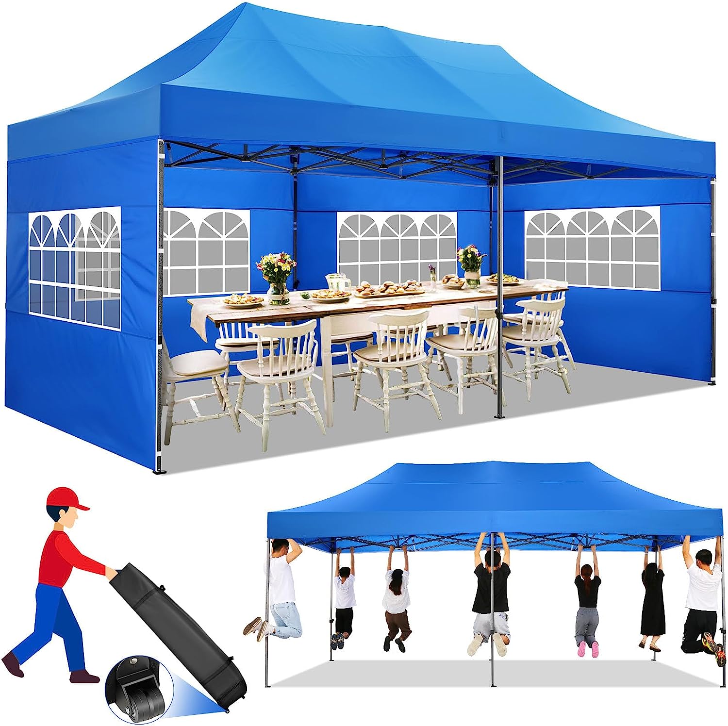 COBIZI 10x20 Pop up Canopy with 6 sidewalls Commercial Heavy Duty Canopy UPF 50+ All Weather Waterproof Outdoor Wedding Party Tents Gazebo with Roller Bag