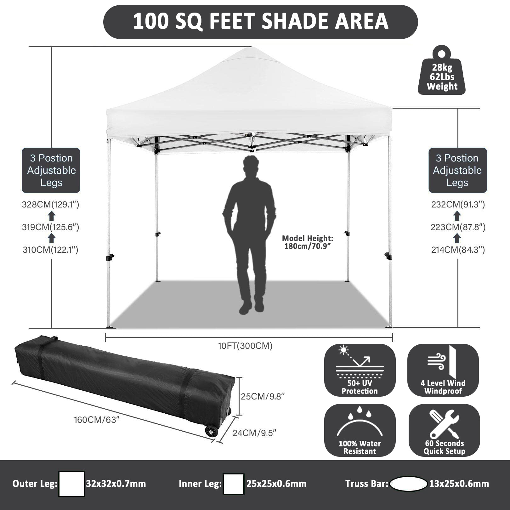 HOTEEL 10x10 Pop Up Canopy with 4 Sidewall,Heavy Duty Canopy UPF 50+ All Season Wind Waterproof Commercial Outdoor Wedding Party Tents for Parties Canopy Gazebo with Roller Bag(10 x 10 ft White)