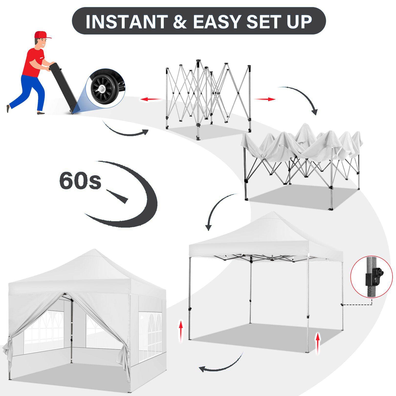 HOTEEL 10x10 Pop Up Canopy with 4 Sidewall,Heavy Duty Canopy UPF 50+ All Season Wind Waterproof Commercial Outdoor Wedding Party Tents for Parties Canopy Gazebo with Roller Bag(10 x 10 ft White)