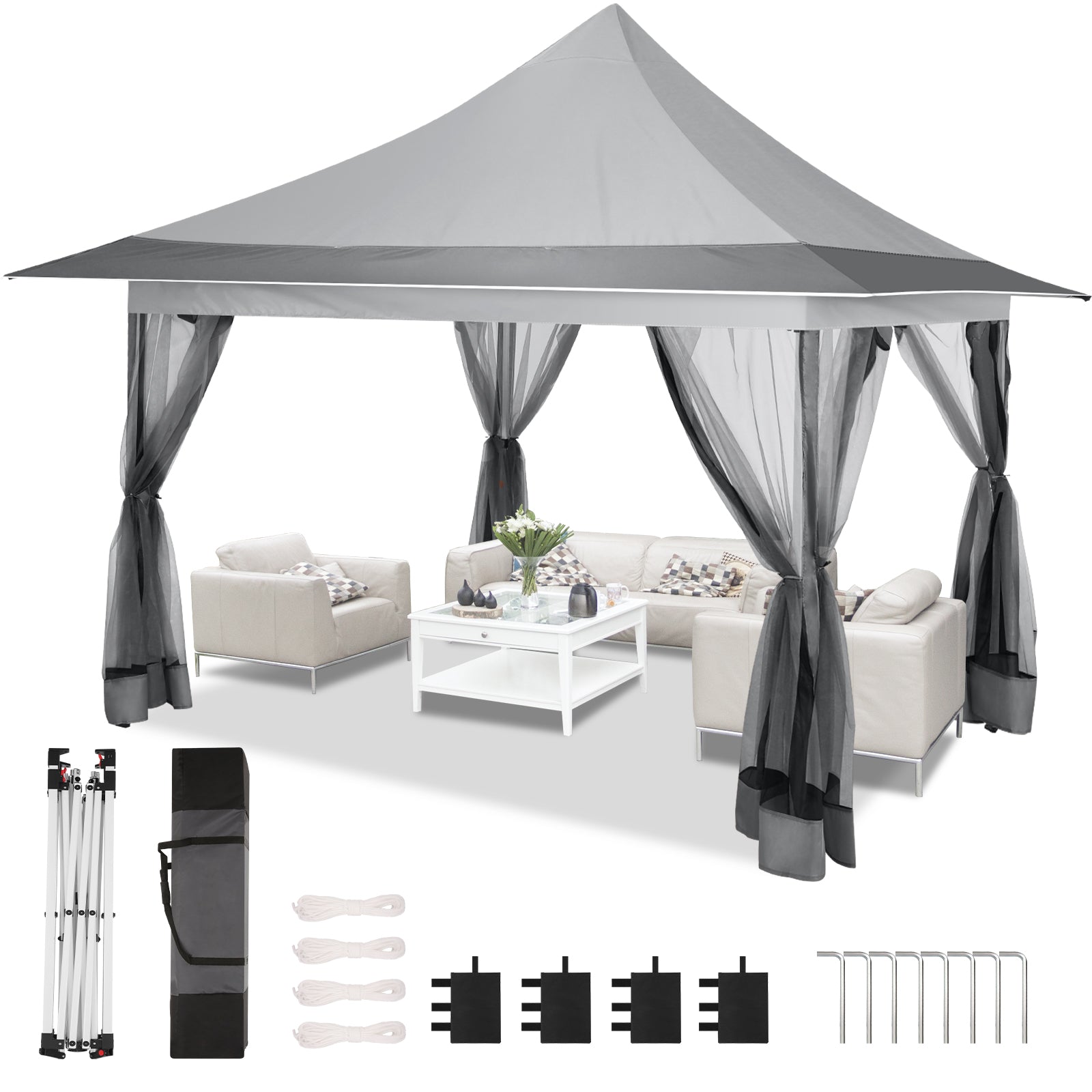 COBIZI 12'x12' Pop-up Gazing Pavilion with Tent and Backpack Offer, Outdoor Canopy Tent with Portable Backpack, Patio Gazing Pavilion SPC000149