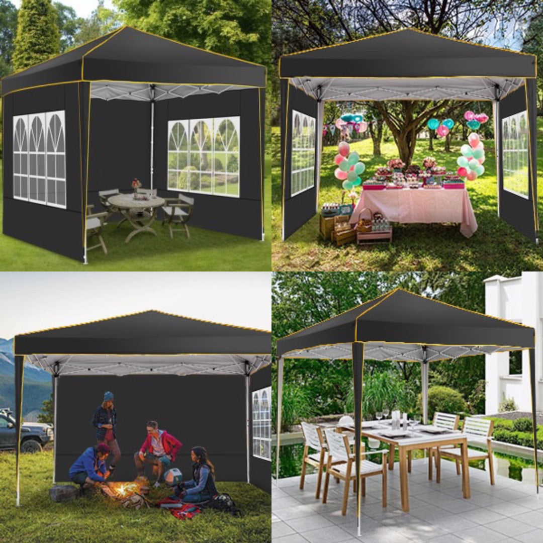 YUEBO 10 x 10ft Heavy Duty Folding Tent Easy Set-up Straight Leg Canopy Portable Gazebo Outdoor Camping Party Instant Shelter with Wheeled Carry Bag, Black