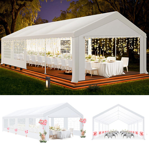 HOTEEL 10x30ft Heavy Duty Canopy Tent, Easy Up Commercial Outdoor Canopy Wedding Party Tent, Waterproof Outdoor Canopy Tents for Large Events, Wedding, Parties, White