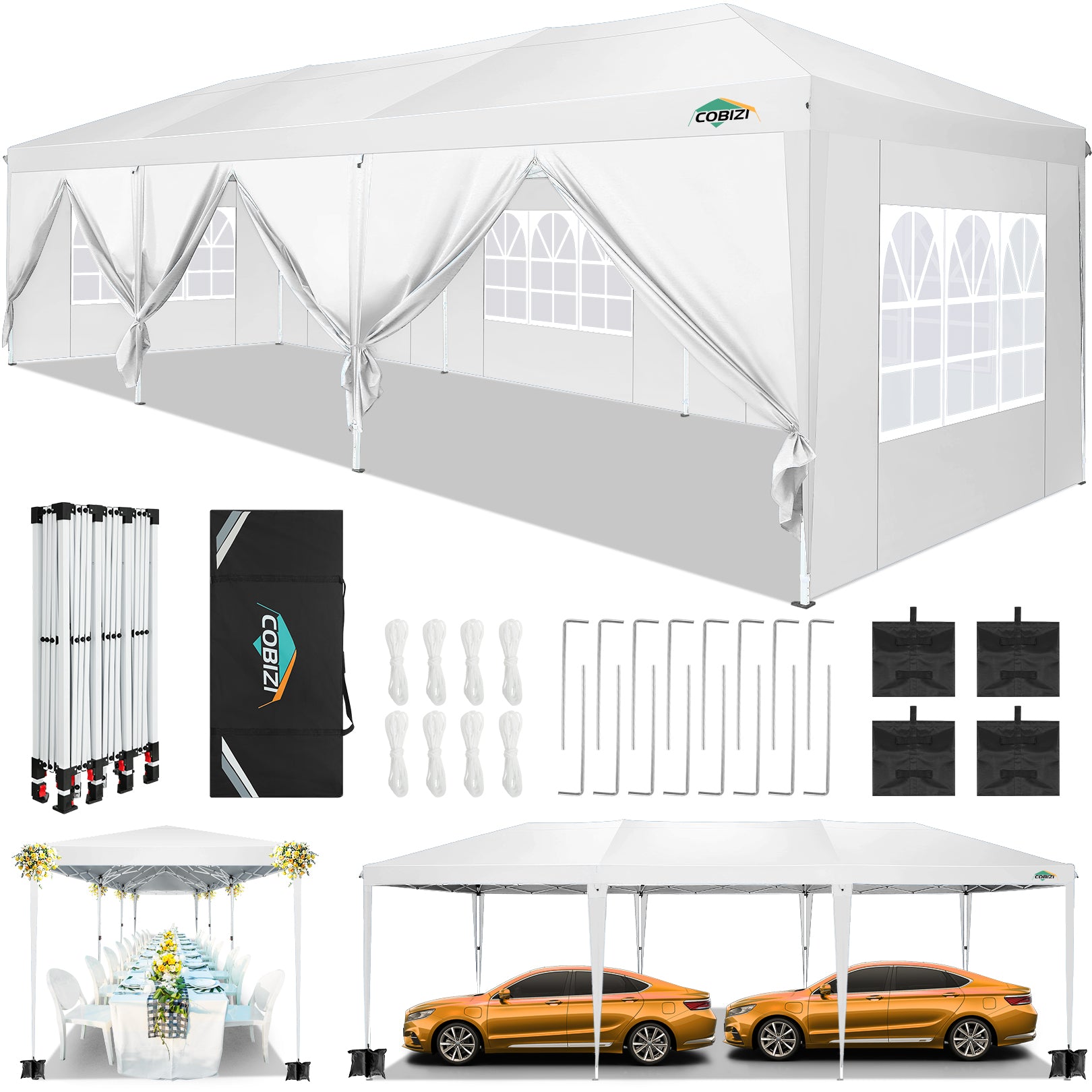 COBIZI 10'x30' Pop up Canopy with 6 Sidewalls & Carry Bag, Black SPC204