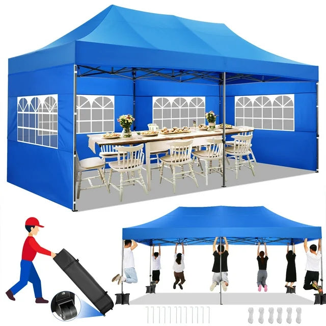 HOTEEL 10'x20' Canopy EZ Pop Up Canopy Anti-UV Waterproof Outdoor Tent Portable Party Wedding Instant Canopy Shelter All Season Tent Gazebo with 6 Removable Sidewalls, 4 Sandbags, Roller Bag