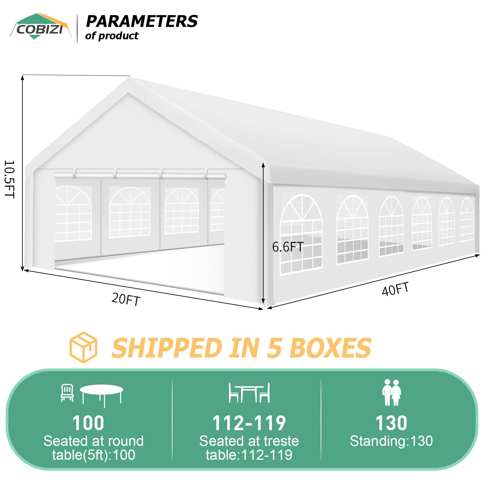 HOTEEL 20'x 40' Large Heavy Duty Outdoor Canopy Party Tent with 8 Removable Sidewalls, UV 50+, Waterproof, Wedding Event Shelter Gazebo, Easy to Set up, Big Tent for Birthday Party, BBQ, White
