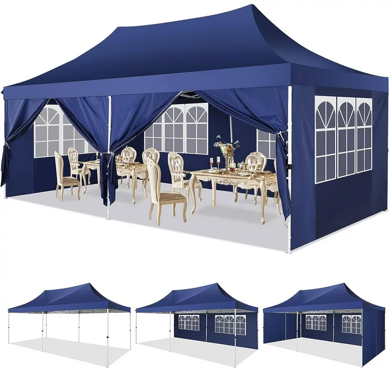 YUEBO 10'x20' Ez Pop Up Canopy Tent Commercial Instant Canopies with 6 Removable Side Walls Portable & Carrying Bag for Patio Picnic Carport Party Wedding, Blue Navy