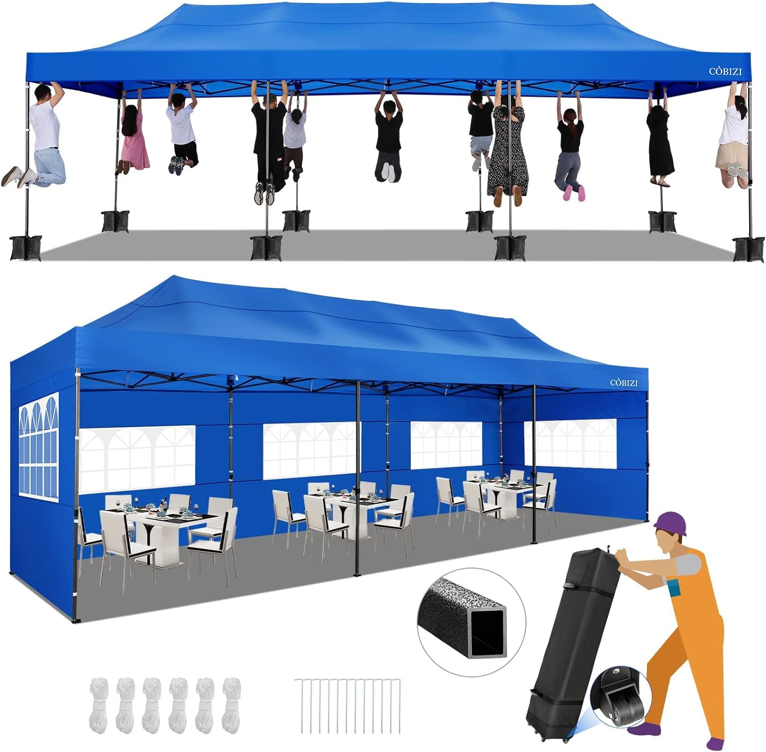 HOTEEL 10x30 Heavy Duty Canopy with 8 sidewalls, Outdoor Tents for Parties,Wedding,Commercial ,Pop Up Tent with Roller Bag,Black