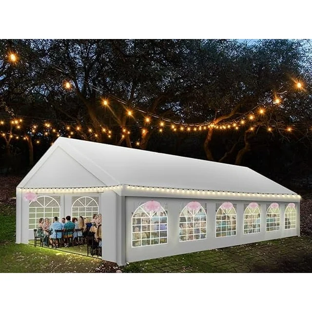 HOTEEL 10x30ft Heavy Duty Canopy Tent, Easy Up Commercial Outdoor Canopy Wedding Party Tent, Waterproof Outdoor Canopy Tents for Large Events, Wedding, Parties, White