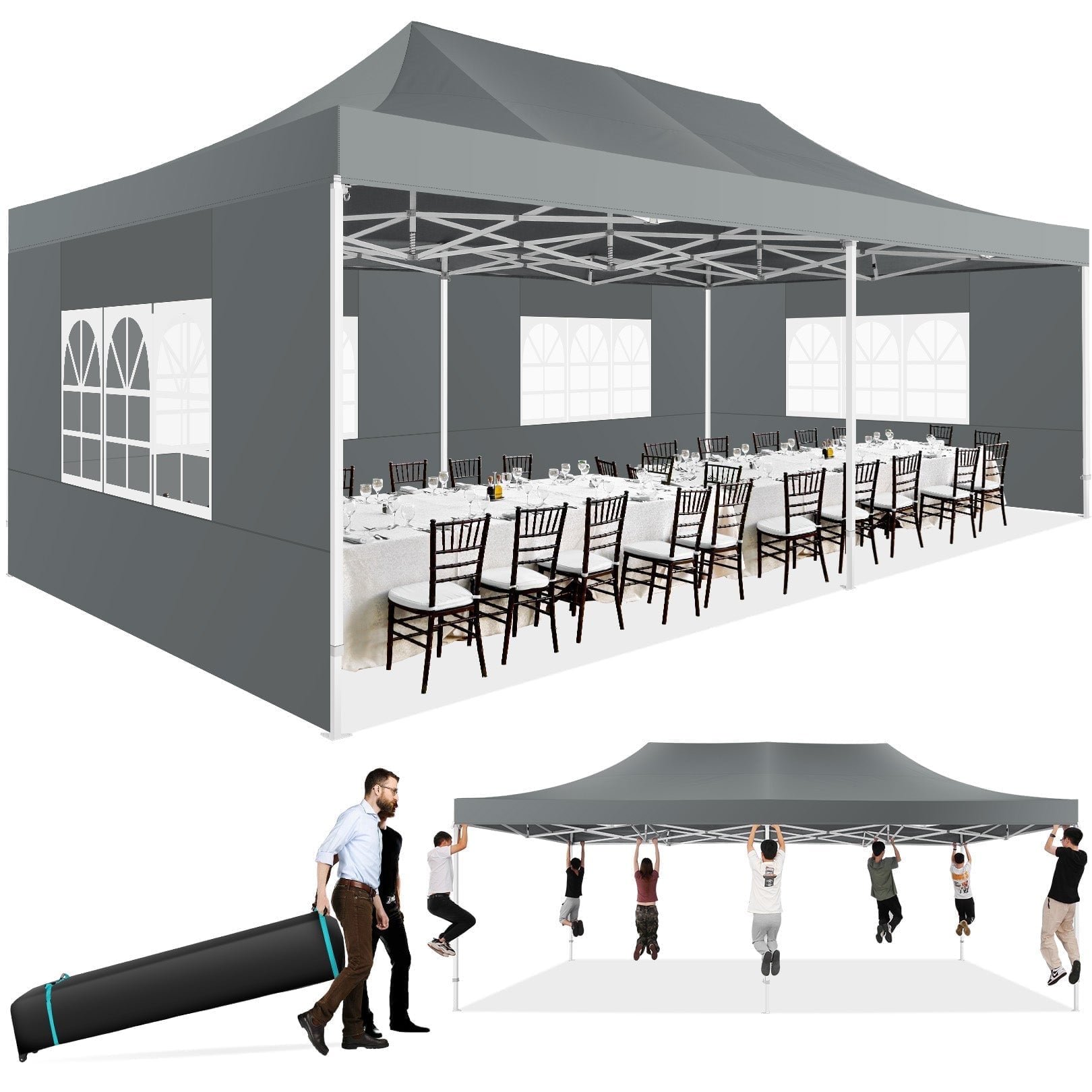 COBIZI 13¡® x 26' Heavy Duty Pop up Canopy with 6 Sidewalls, 2 Height Adjustable Commercial Tent,100% Waterproof Party Wedding Tent,Outdoor Gazebo with Wheeled Bag