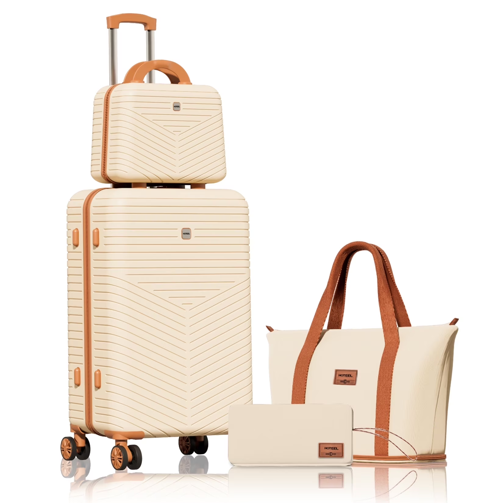 HOTEEL 3 Piece Hardside Luggage Set, TSA Lock, Lightweight Travel Cases with 360¡ãSpinner Wheels,Beige