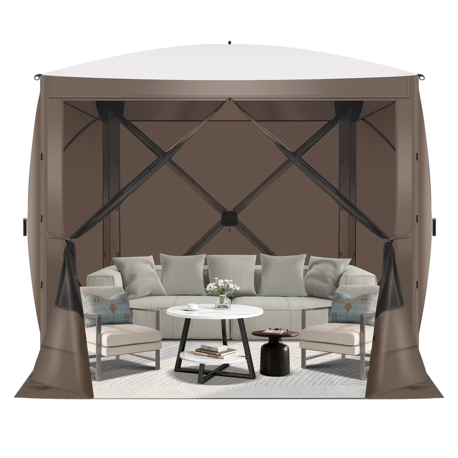 HOTEEL 10x10 ft Pop Up Gazebo Screen House Tent for Camping with 3 Sidewalls and Mosquito Netting, Waterproof, UV Resistant, Portable Carry Bag, for Outdoor Camping, Lawn and Backyard, Blue