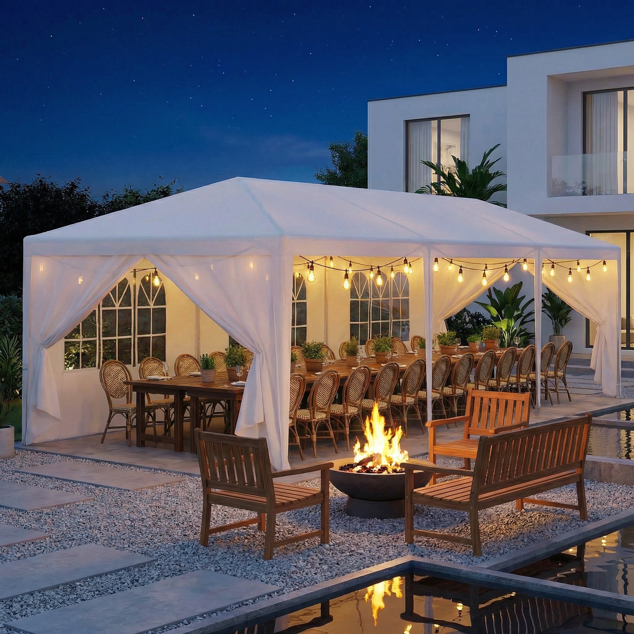 COBIZI 10'x30' Party Canopy Tent with 8 Removable Sidewalls, White SPC108L