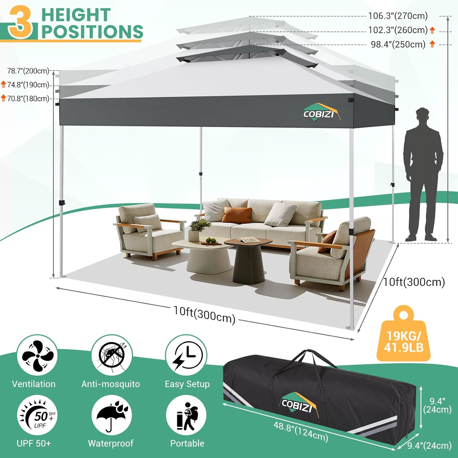10x10 Pop Up Gazebo with Mosquito Netting, One Push Easy Up Canopy with Dual Vent Roof, Waterproof&UV 50+ Screen Tent Outdoor Gazebo for Backyard, Patio, Commercial Event