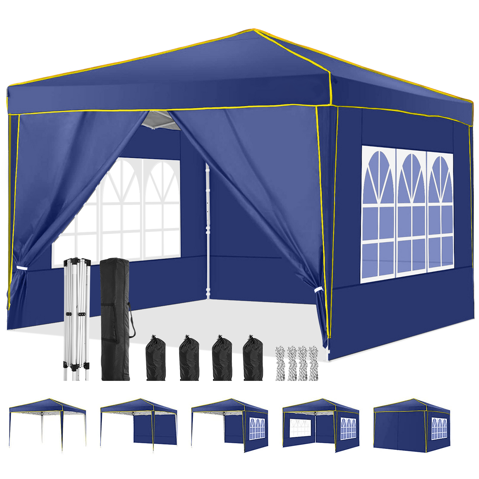 COBIZI 10'x10' Pop up Canopy Tent Commercial Instant Canopy with 4 Sidewalls & Carry Bag 4 Stakes & Ropes & Sandbags Portable Tent for Parties Beach Camping Party Event Shelter Sun Shade