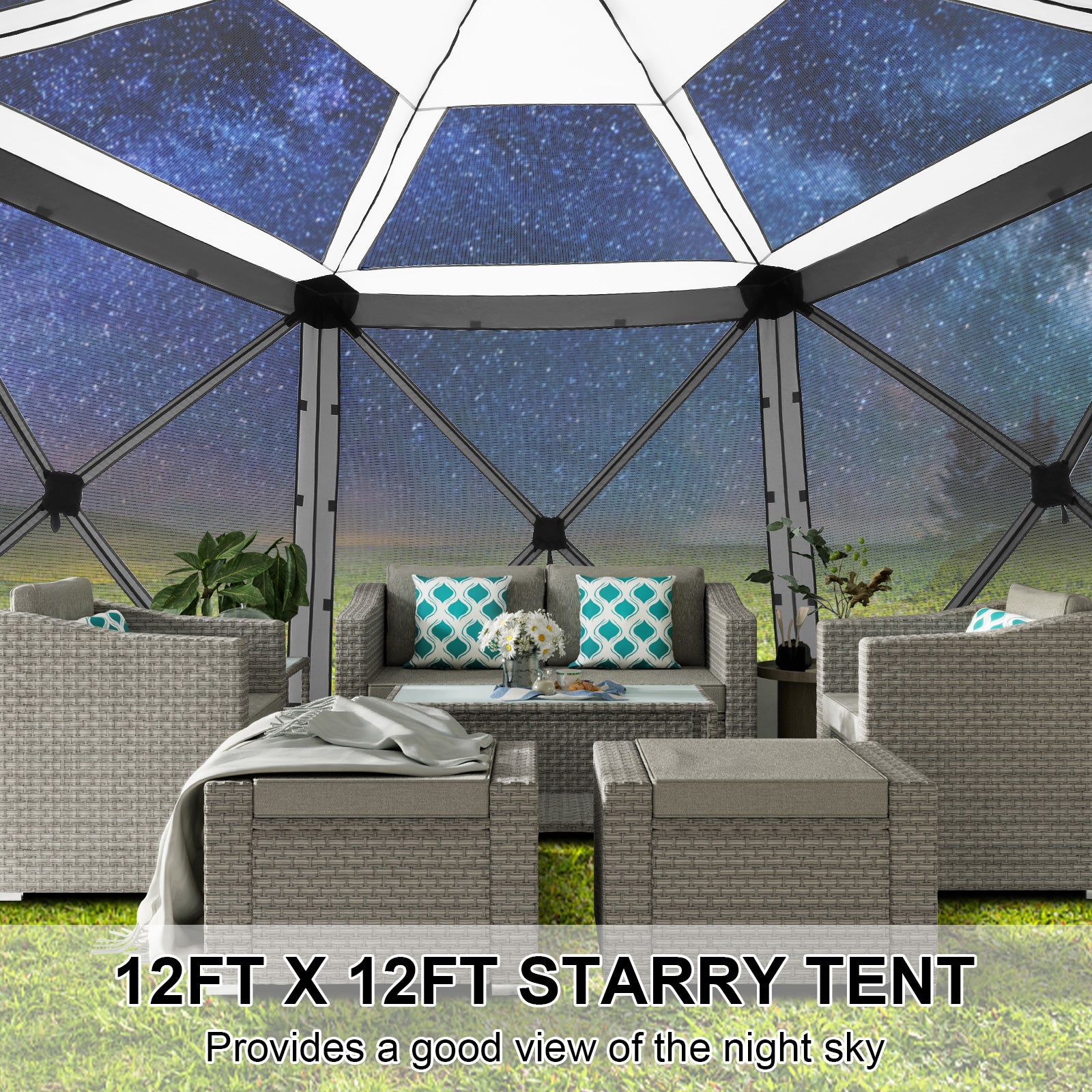 Cobizi 12'x12' Portable Pop-Up Camping Gazebo, Screen Tent with Mosquito Netting SPC000185