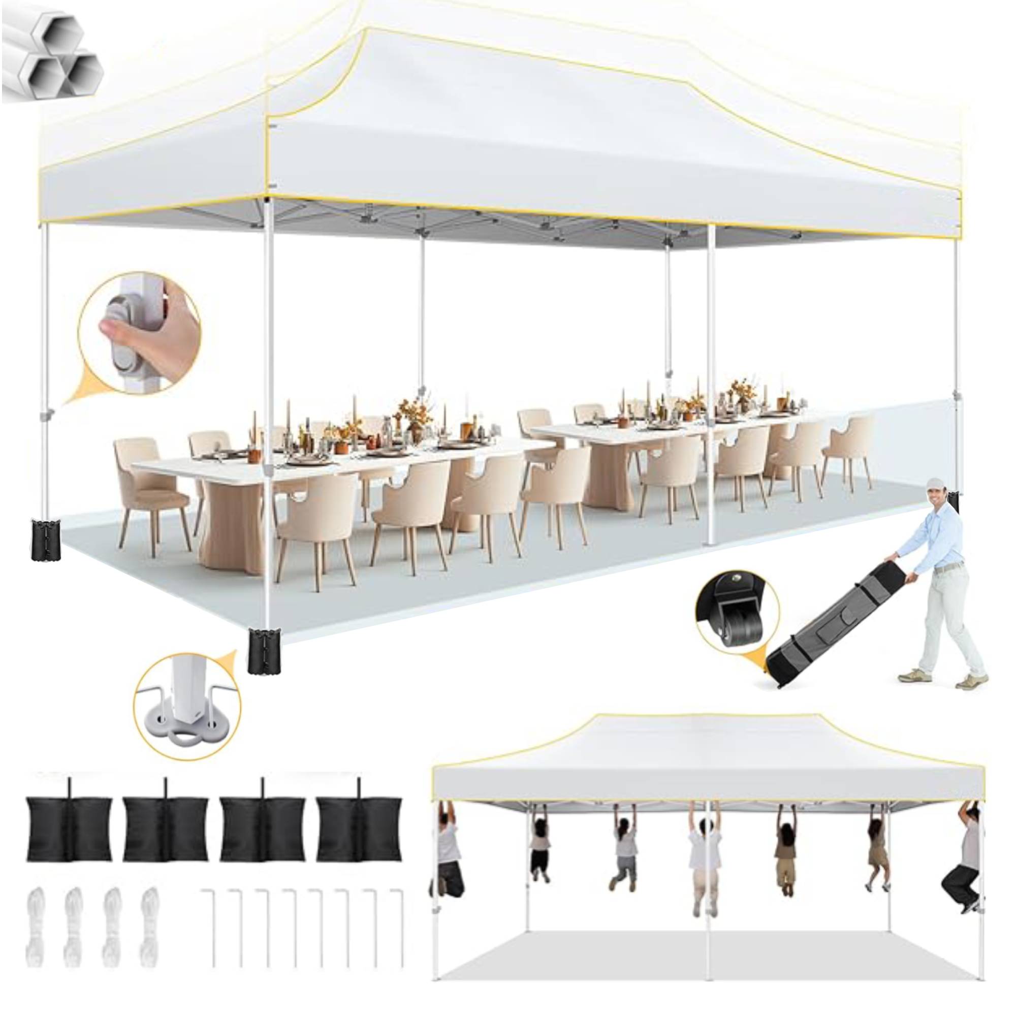 HOTEEL 10'x20' Heavy Duty Pop Up Canopy Tent,Commercial Open Air Gazebo,Hexagonal Frame & Roller Bag,Outdoor Weddings, Parties, Events (Gray)