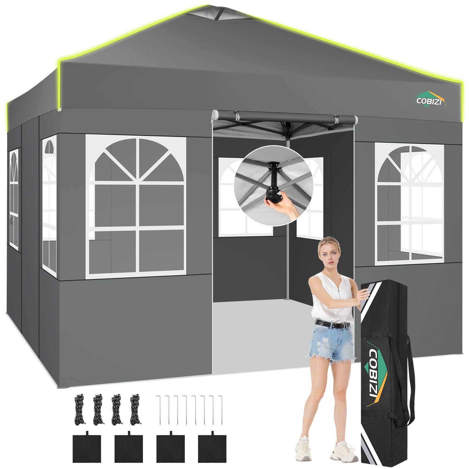 COBIZI 10'x20' Pop up Canopy Tent Easy up Canopy with Air Vent,Reflective Strip,4 Sandbags SPC120