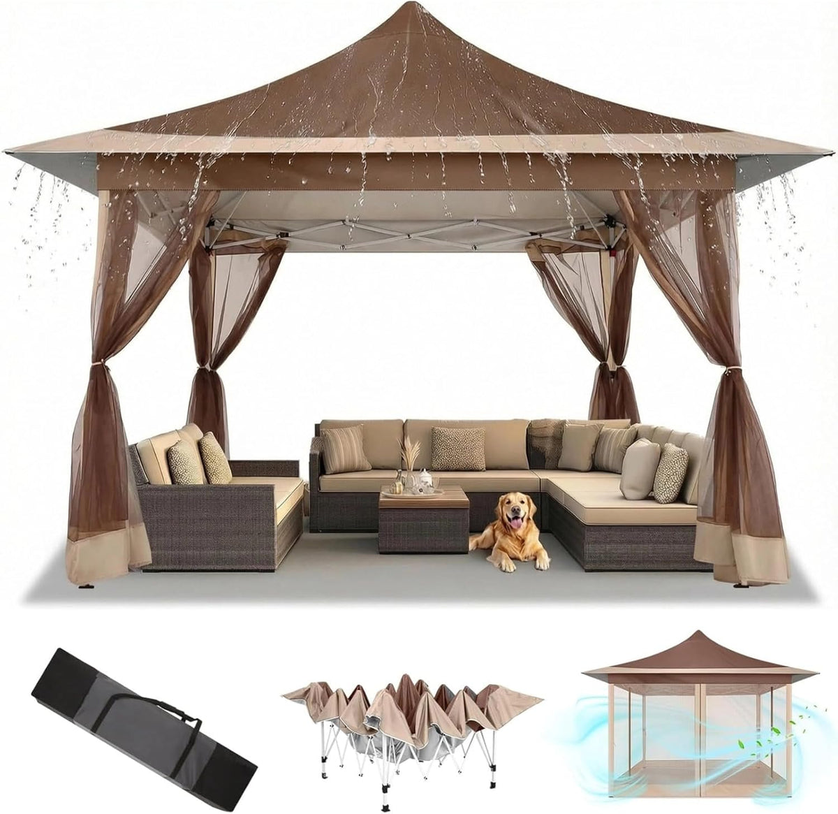 COBIZI 12'x12' Pop-up Gazebo Canopy, Durable Gazing Pavilion with Mosquito Netting SPC149