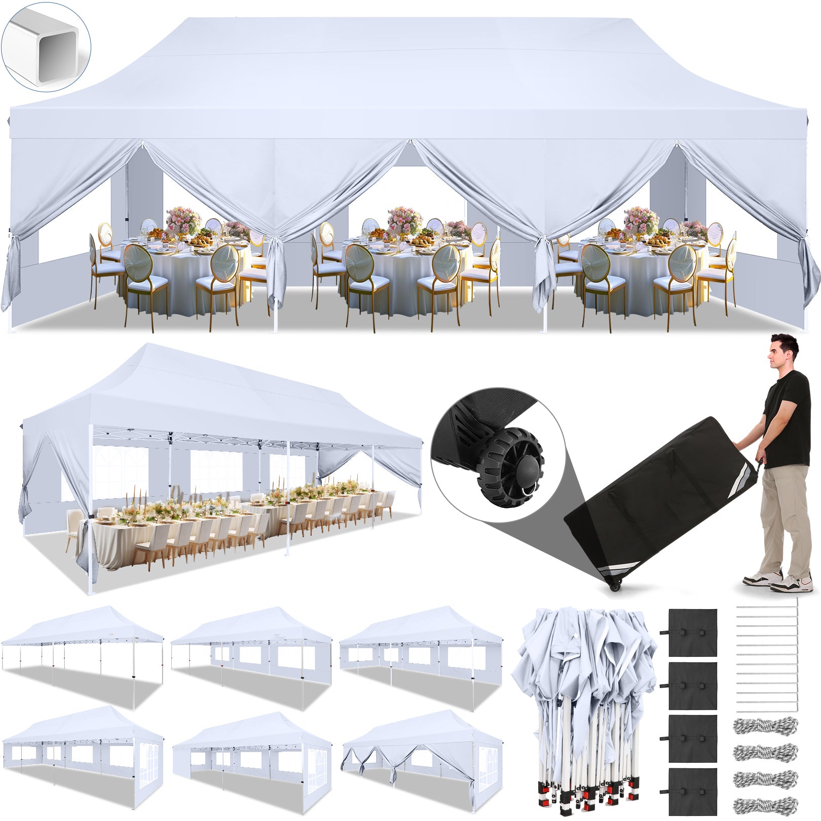 COBIZI 10'x30' Pop up Canopy, Pop up Party Tent with 6 Removable Sidewalls SPC000122