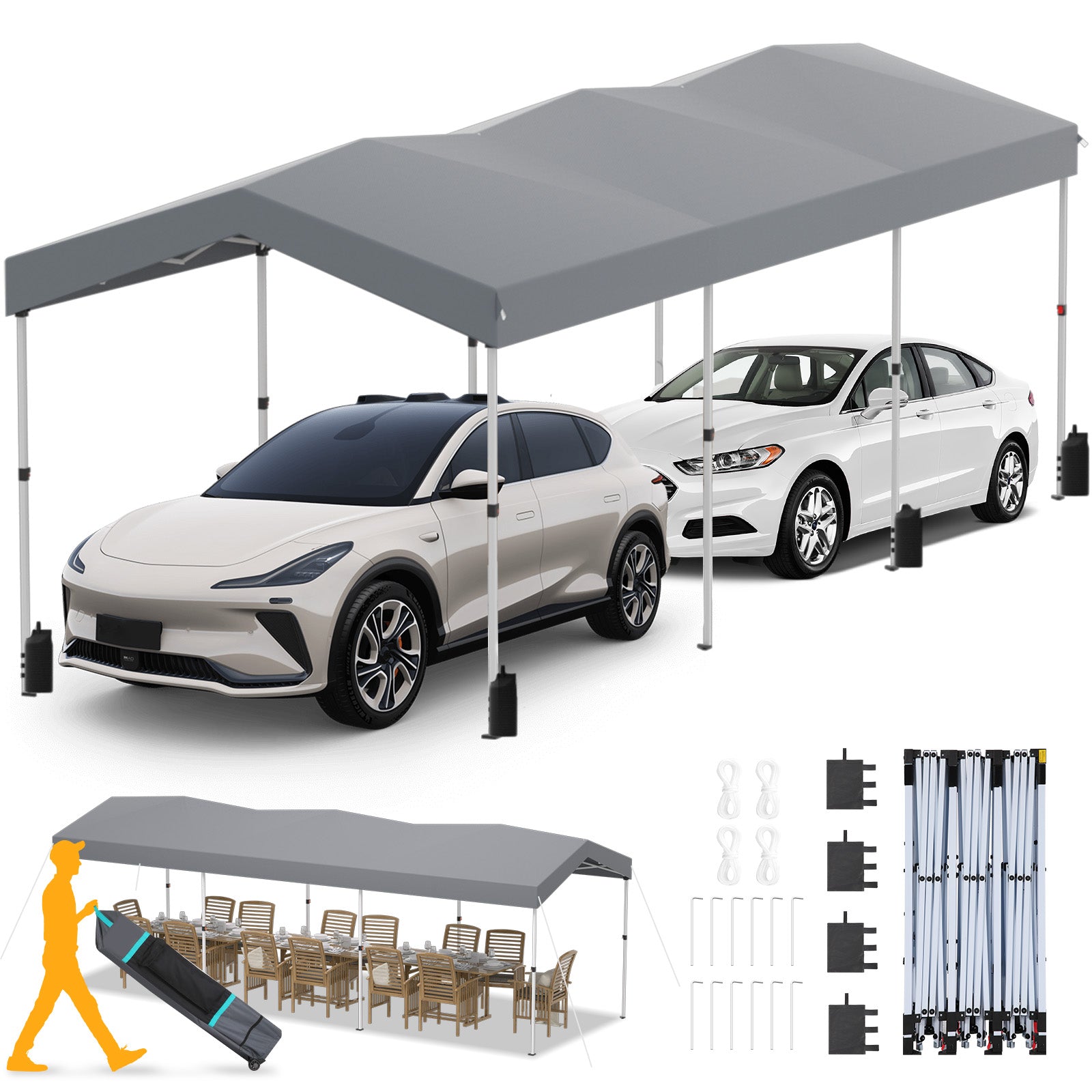 COBIZI 10'x30' Pop Up Canopy-Easy Up Carport Canopy with One Push Setup-Outdoor Sun Shade&Waterppof Tent for Parties, Camping, Events-with 3 Sidewalls,Wheel Bag,4 Weight Bags,4 Ropes& 12 Stakes