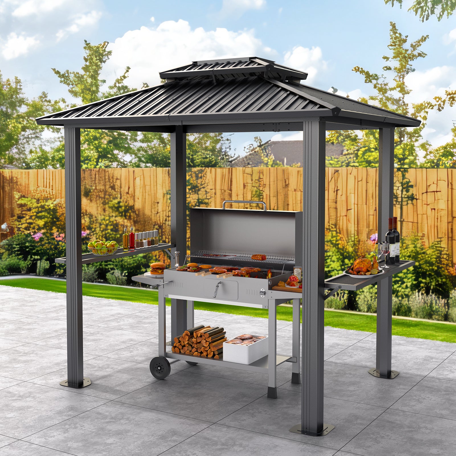 COBIZI 10'x12' Hard Top Grill Gazebo with 2 Side Shelves SPC224
