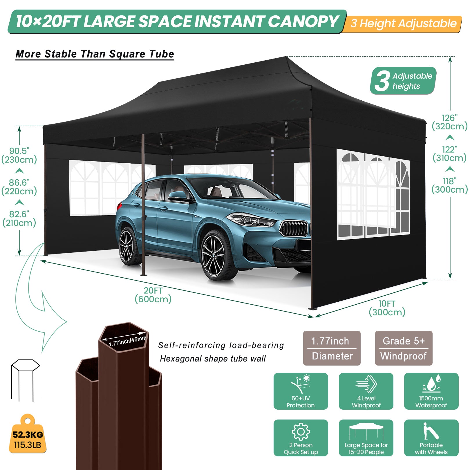 COBIZI 10x20 Pop up Heavy Duty Canopy with 6 Sidewalls,Waterproof Commercial Tent,Outdoor Gazebo for Wedding Party with Wheeled Bag