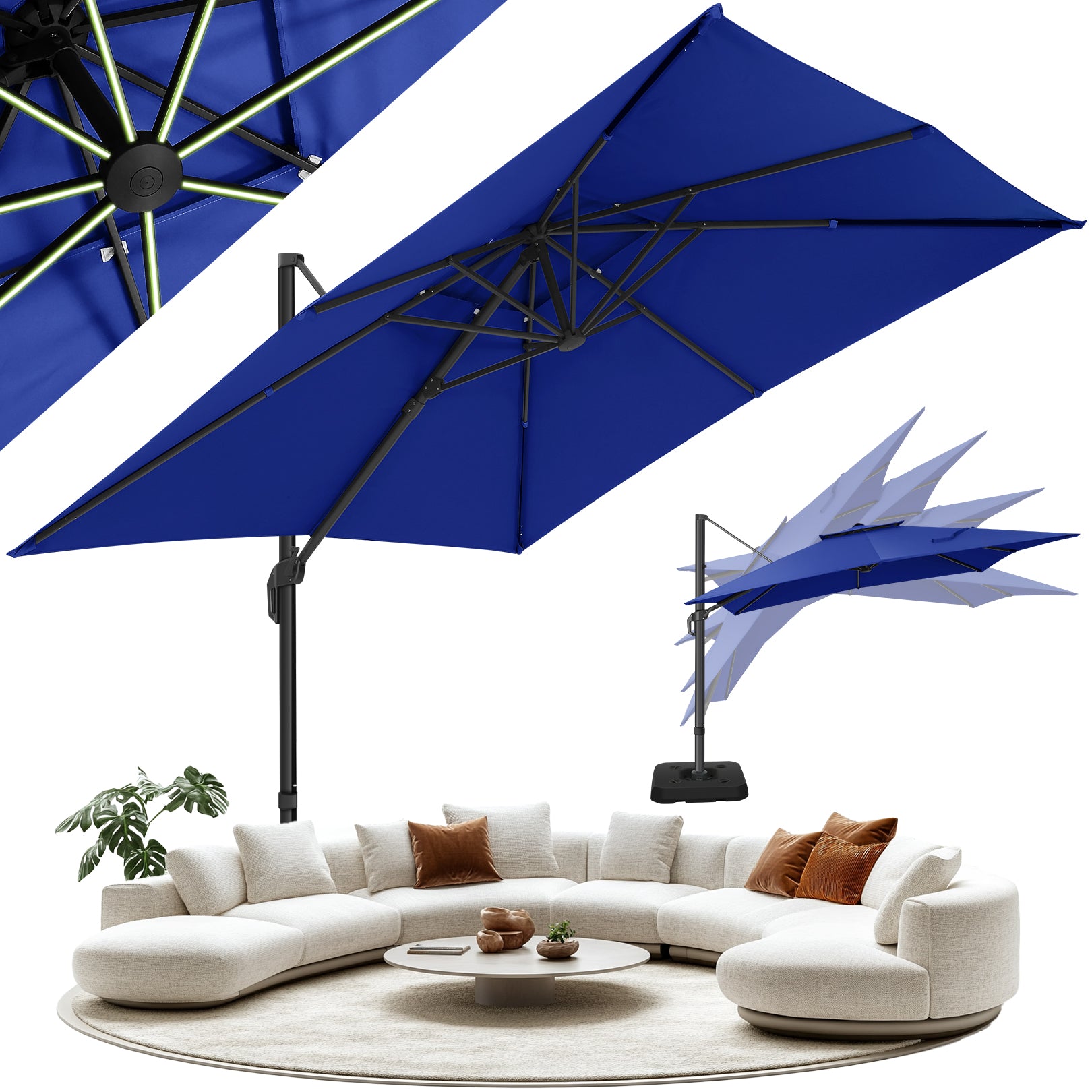 HOTEEL 10 Ft Patio Umbrella Outdoor Cantilever Square Umbrella Aluminum Offset Umbrella with Base, 360¡ã Rotation£¬Blue