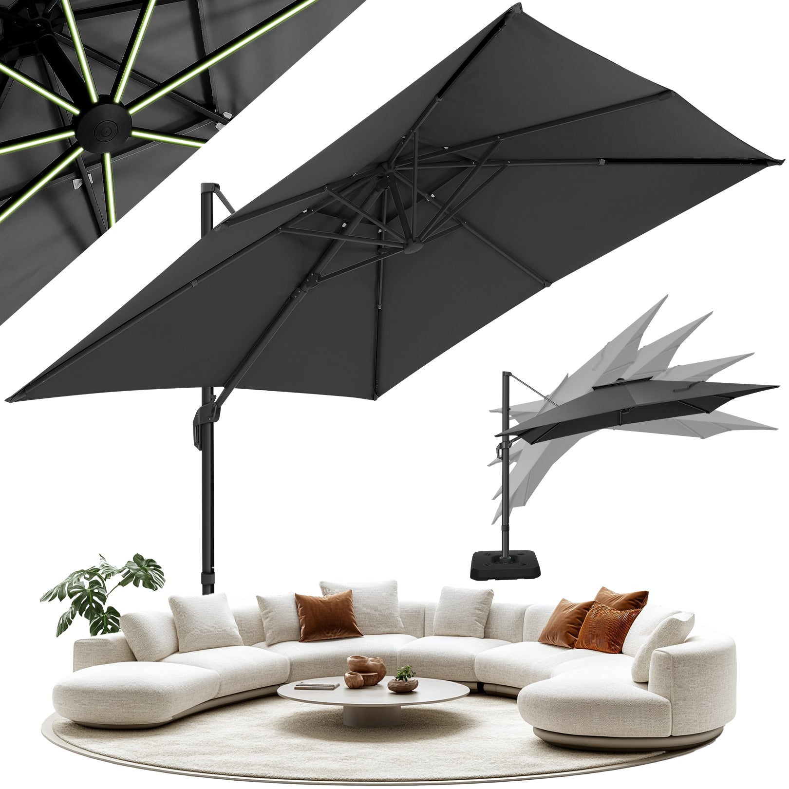 HOTEEL 10 Ft Patio Umbrella Outdoor Cantilever Square Umbrella Aluminum Offset Umbrella with Base, 360¡ã Rotation£¬Blue