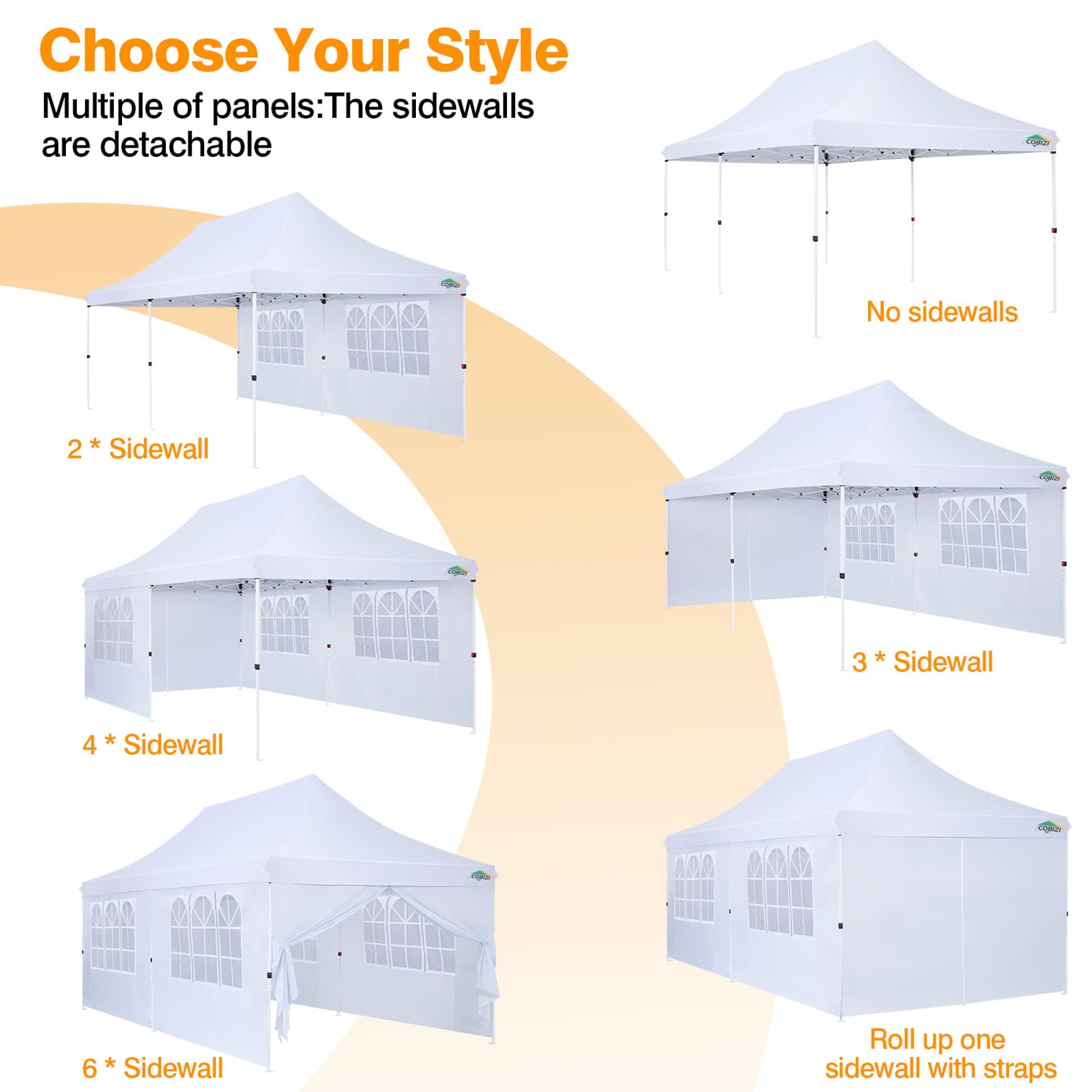 COBIZI 10x20ft Pop Up Canopy Tent with 6 Removable Sidewalls, Easy Up Commercial Canopy, Waterproof and UV50+ Gazebo with Portable Bag, Adjustable Leg Heights,Party Tents for Parties