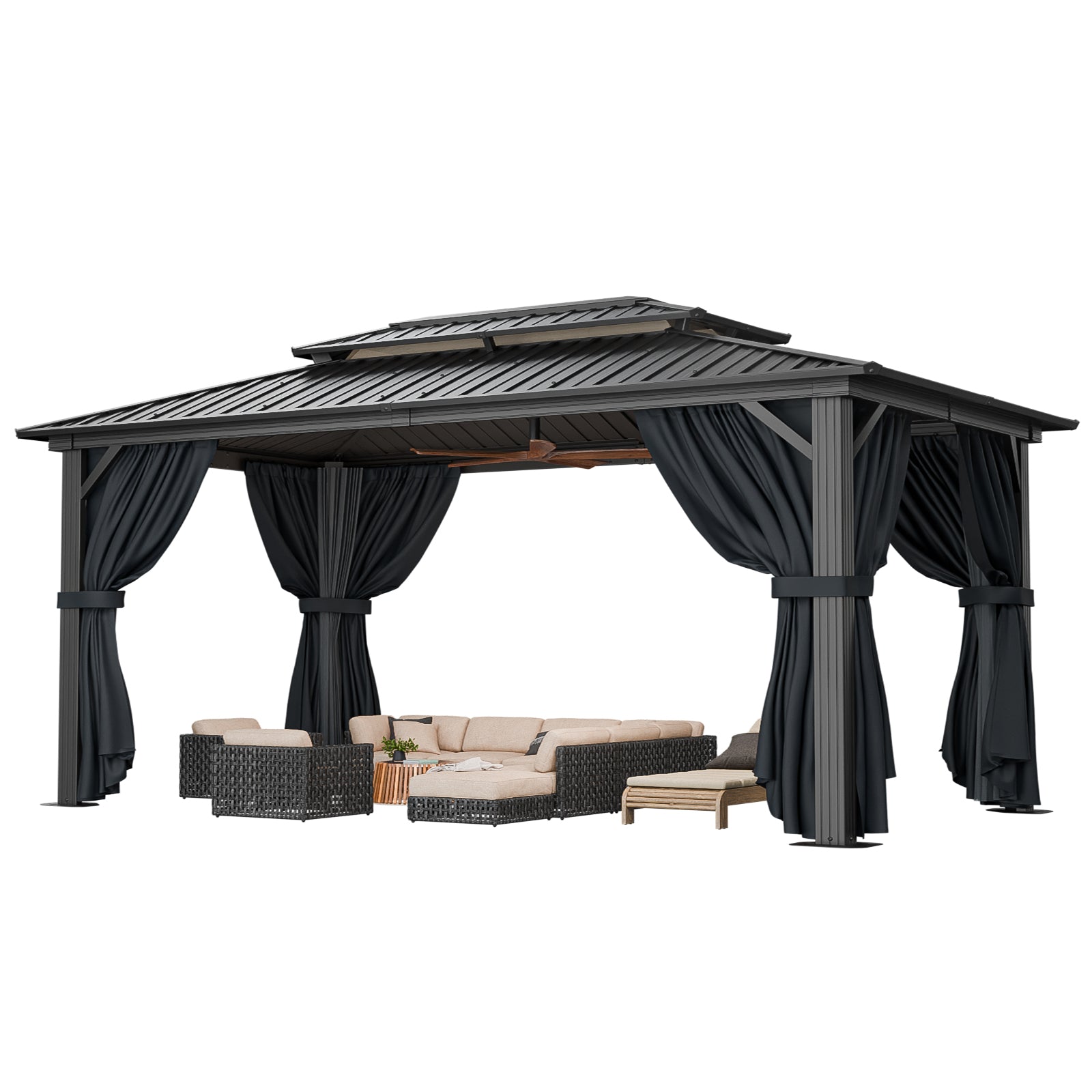 COBIZI 12'x20' Heavy Duty Hard Top Gazebo Pro with Curtains & Netting SPC243