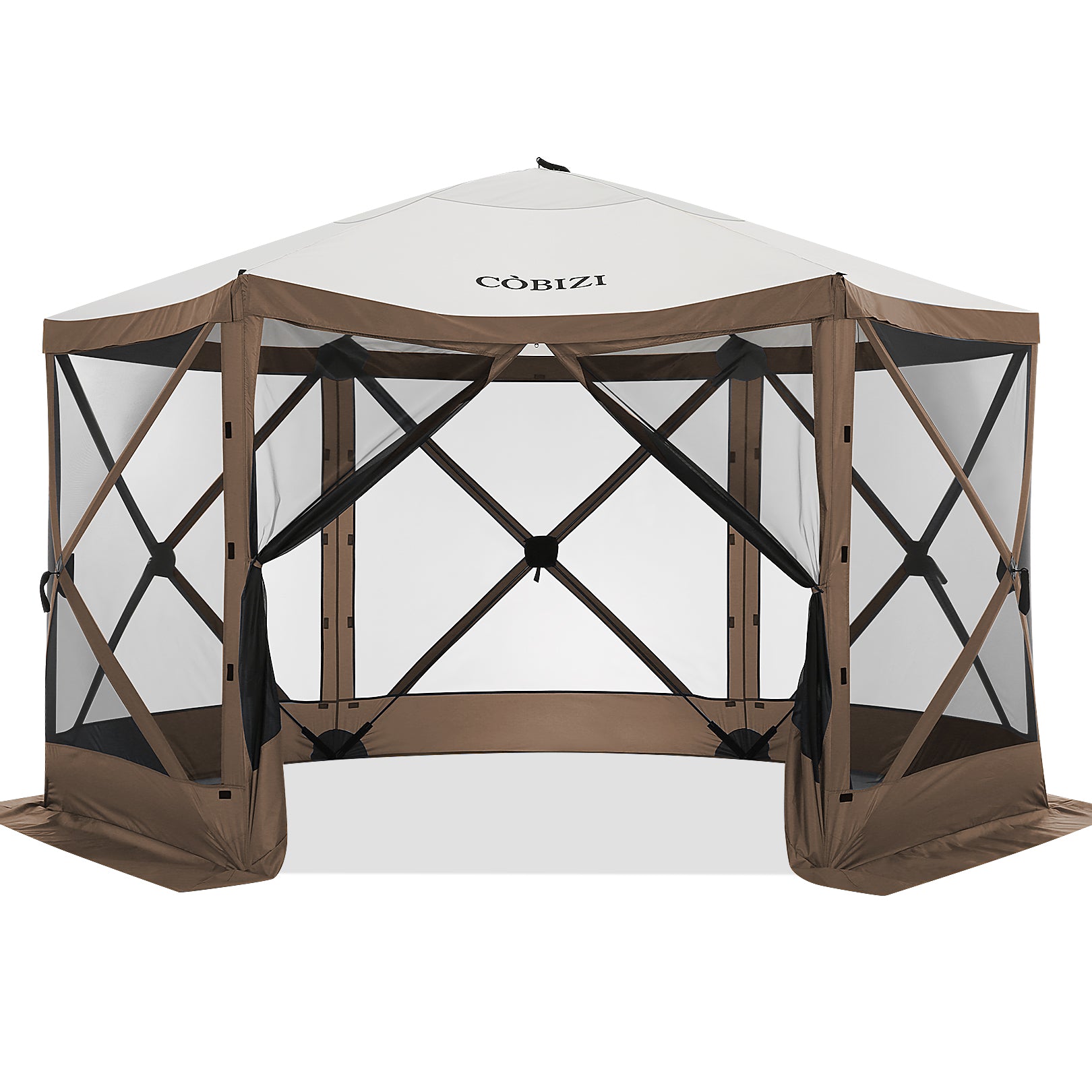 Hoteel 12x12ft Pop-up Gazebo EZ Set-up Camping Canopy Tent with 6 Sides Mosquito Netting, Waterproof, UV Resistant, Portable Screen House Room, Outdoor Party Tent with Carry bag, Ground Spike, Khaki